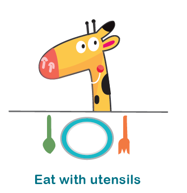 Giraffe eating with utensils