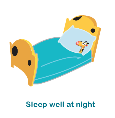 Giraffe sleeping in bed