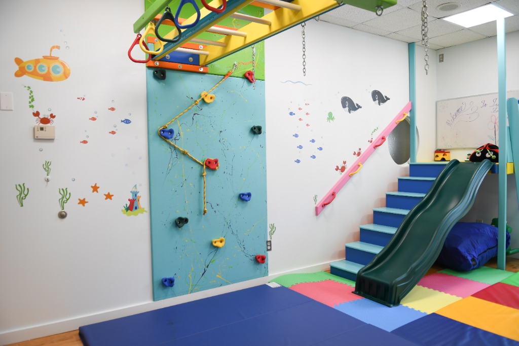 Climbing wall and slide sensory setup